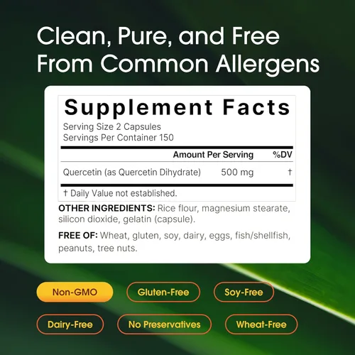 Miniatura 3 de NatureBell Quercetina 500mg - 300 Cápsulas - Suplemento ultra fuerte para un apoyo inmunológico saludable* - Dihidrato de Sophora Japonica