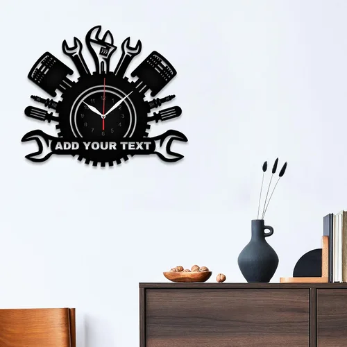 Miniatura 3 de Reloj de Pared Personalizado para Garaje, Letrero de Metal para Garaje Reloj de Pared de Herramientas Mecánicas de Reparación de Automóviles con Luz