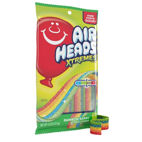 Airheads Xtremes Belts - Caramelos ácidos, bayas de arcoíris, no se derriten, bolsa de fiesta a granel, 4.5 onzas (paquete de 12)