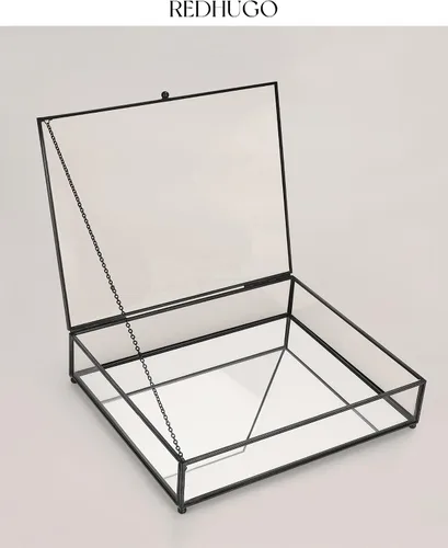 Miniatura 3 de REDHUGO Cajas grandes de vidrio para exhibición hechas a mano, parte inferior con espejo, caja de joyería de cristal con tapa, para libros, fotos