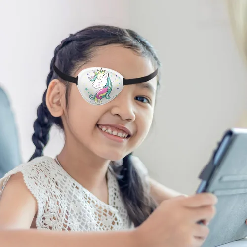 Miniatura 6 de Eurzom 8 parches de tela estilo unicornio para niños, parche ajustable para un solo ojo con correa elástica, reutilizable, varios patrones