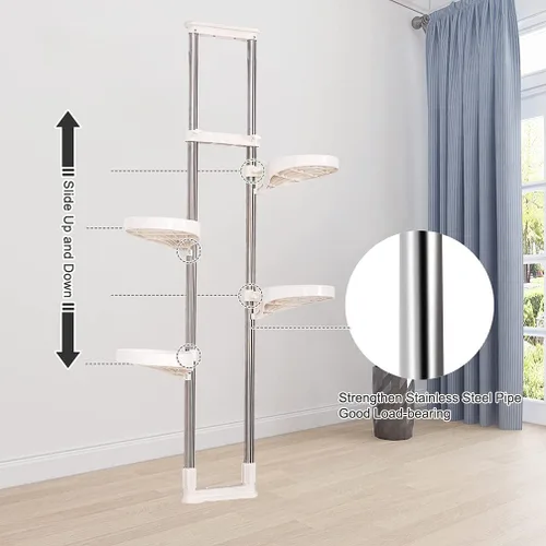 Miniatura 8 de BAOYOUNI Soporte para plantas de interior con ventana, estante de almacenamiento de metal con doble poste, soporte para macetas, estante