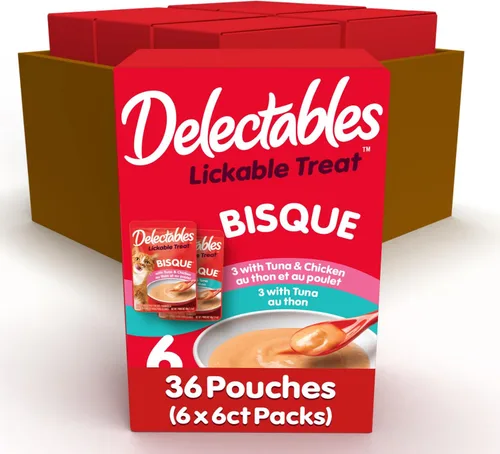 Miniatura 11 de Delectables Golosinas húmedas para lamer para gatos - Atún y pollo, 1.4 oz (paquete de 12)