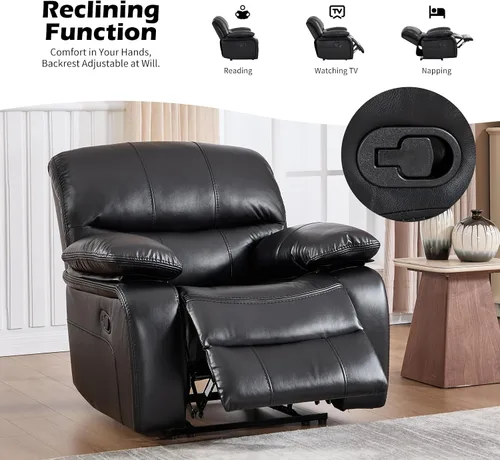 Miniatura 4 de EBELLO Americana - Silla reclinable manual de piel sintética, sofá reclinable individual minimalista con reposapiés, reposacabezas y reposabrazos