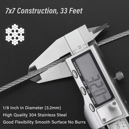 Miniatura 4 de Los kits de barandillas de cable incluyen cable de alambre de acero inoxidable 304 de 1/8 pulgadas x 33 pies, 50 fundas de aluminio para prensar