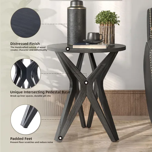 Miniatura 3 de Mesa auxiliar estilo rústico con pedestal, superficie envejecida con base de trípode, mesita de noche para sala de estar, moderna, decoración boho