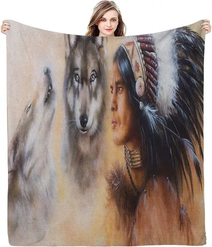 Miniatura 17 de Manta de forro polar de felpa, diseño tribal de tribu azteca india, esponjosa y cómoda, manta de decoración tribal, 50 x 60 pulgadas, adecuada