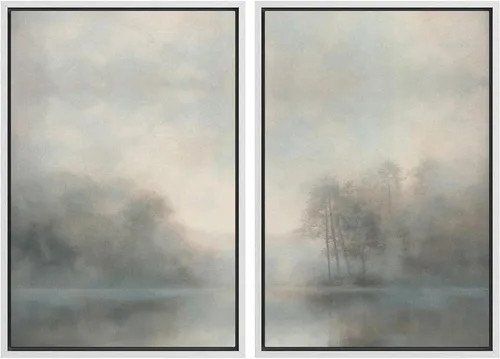 Miniatura 117 de MUDECOR Lienzo enmarcado para pared, bosque brumoso, reflejos, paisaje tranquilo, ilustraciones modernas, arte decorativo, bohemio, tranquilo/zen