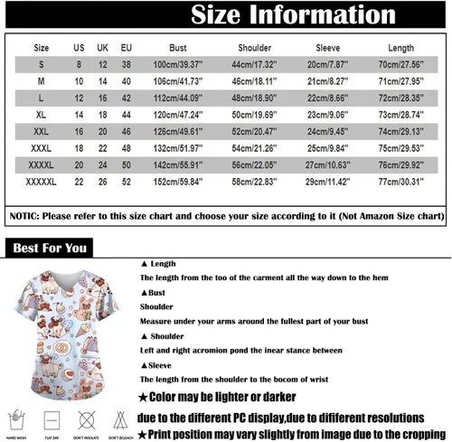 Miniatura 3 de Lindas camisetas médicas para perros para mujer, talla grande, suaves, elásticas, divertidas, de caricaturas, para enfermeras, pediátricas