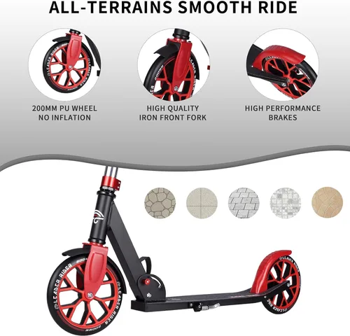Miniatura 2 de Kick Scooter - Scooter portátil plegable para niños, diseño plegable ligero con alta visibilidad RGB iluminado LED en ruedas Rojo