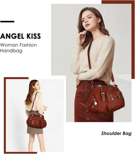 Miniatura 6 de Angel Kiss Bolsos de mano para mujer, de piel sintética suave, bolsas de hobo grandes para damas, asa superior, bolso de hombro, bolso con asa