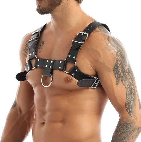 Miniatura 2 de YiZYiF Arnés de cuero ajustable para hombre con hebillas elegantes