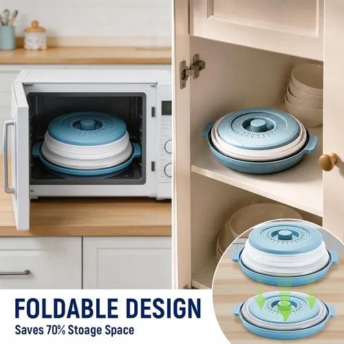 Miniatura 5 de Protector de salpicaduras de silicona plegable con bandeja -Alfombrilla de microondas y cubierta de alimentos se puede utilizar como una cesta