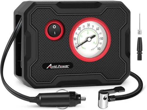 AVID POWER Inflador de neumáticos de 12 V, compresor de aire portátil para automóvil con indicador de pantalla y luz LED, bomba de aire para