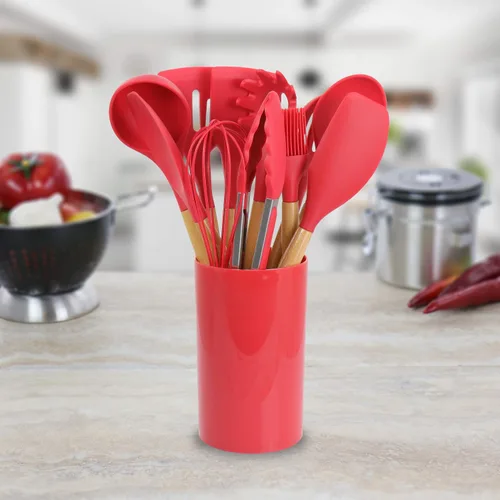 Miniatura 6 de Megachef Juego de utensilios de cocina de madera, 12 piezas, textura roja y madera