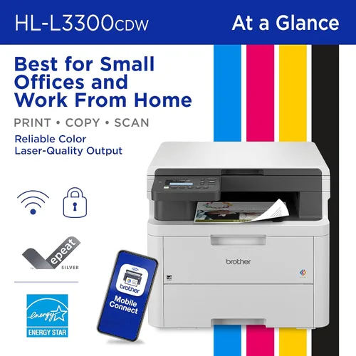 Miniatura 2 de Brother HL-L3300CDW Impresora multifunción digital inalámbrica a color con salida de calidad láser, copia y escaneo, dúplex, móvil Incluye prueba