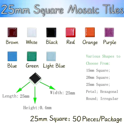 Miniatura 2 de 50 azulejos de mosaico negros para manualidades, azulejos de cerámica de 1 pulgada, colores surtidos, suministros de proyectos de mosaico
