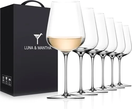 Miniatura 8 de LUNA & MANTHA Juego de 4 copas de vino tinto de cristal con tallo, copas de vino sopladas a mano de 17oz, perfectas para regalo con empaque rojo