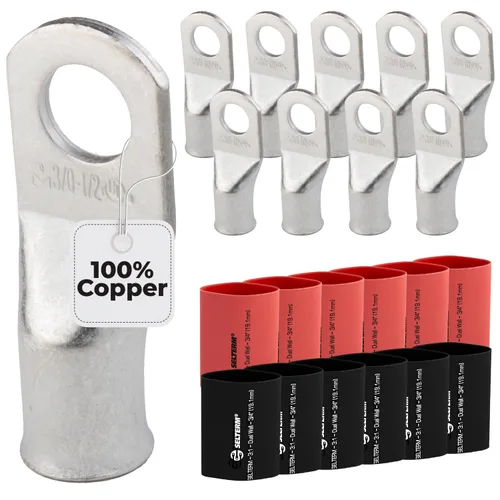 Miniatura 45 de SELTERM 5 piezas terminales de cable de cobre estañado 1/0 AWG perno de 1/2", extremos de cable de batería, terminales de anillo, conectores