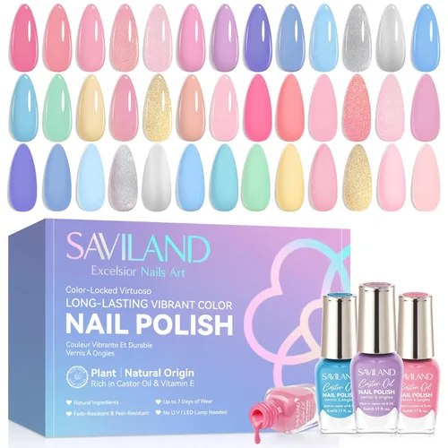 SAVILAND Juego de esmaltes de uñas de 20+3 colores: 0.2 fl oz de secado rápido pastel kit de esmalte de uñas regular primavera verano esmalte de