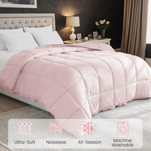 Miniatura 2 de Edredón tamaño King extragrande de 120 x 120 pulgadas, ligero, alternativo al plumón, para todas las estaciones, 8 pestañas en las esquinas, Rosa