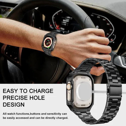 Miniatura 6 de BAITEYOU Correa de acero inoxidable con estuche compatible con Apple Watch Ultra 3 2 1 de 49 mm, correa resistente con cubierta protectora de metal