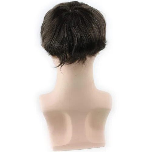 Miniatura 5 de Voloria Encaje francés de cabello humano real con piel fina PU para hombres Stock Toupee Hair Pieces #4 Color #4(10"x8")