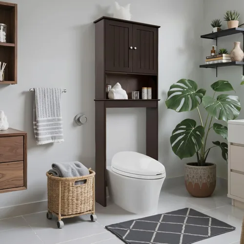 Miniatura 15 de Armario de almacenamiento sobre el inodoro, organizador de baño detrás del inodoro con estantes ajustables, organizadores sobre el inodoro