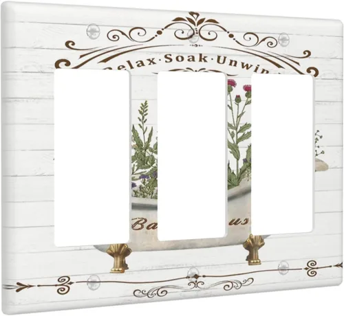 Miniatura 86 de Placa Cubierta de Interruptor de Luz de Palanca Individual con Diseño de Flor Botánica en Tablero de Madera Rústico Estilo Granja - Placa de Pared