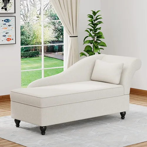 Miniatura 10 de Tumbona de almacenamiento para interiores, sillón tapizado de lino con almacenamiento para dormitorio, sala de estar, oficina, tela beige