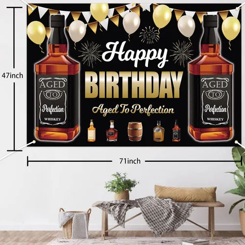 Miniatura 2 de Cartel negro de decoración de fiesta de whisky de 4 x 6 pies - Cartel negro de la edad a la perfección para cabina de fotos de aniversario