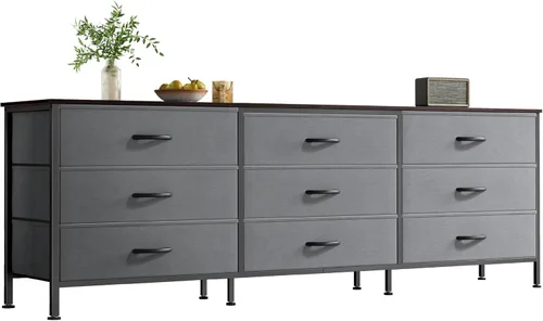Miniatura 17 de Huuger Cómoda de 63 pulgadas para dormitorio, cómoda para armario con 9 cajones de tela, soporte de TV grande para TV de 55, 65, 70 pulgadas, centro