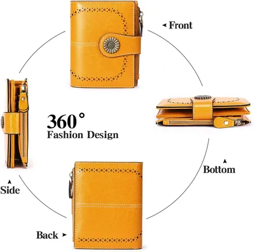 Miniatura 84 de SENDEFN - Billetera pequeña de piel auténtica para mujer, diseño plegable con ventana para tarjeta de identificación