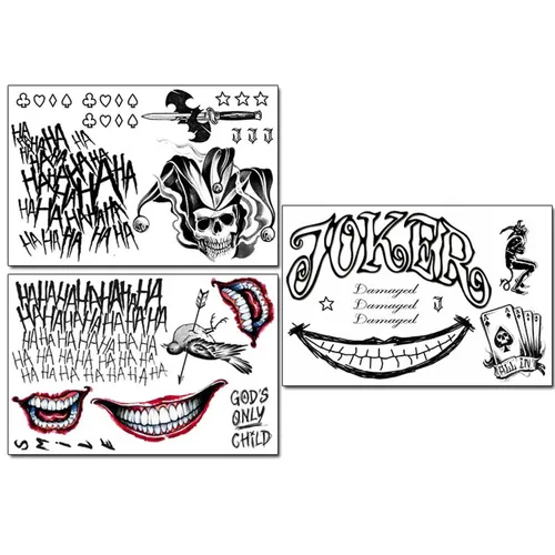 4 hojas de tatuajes temporales de Suicide Squad, tatuaje adhesivo perfecto para Halloween, cosplay, disfraces y accesorios de fiesta., B