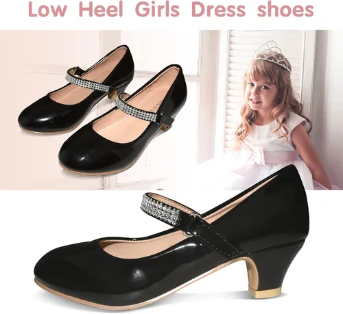 Miniatura 4 de BESSIVIC Zapatos de vestir para niñas, zapatos Mary Jane para niñas con tacón bajo, zapatos planos de ballet de flores de princesa para bodas