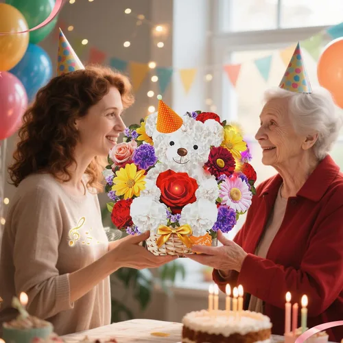 Miniatura 4 de MZD8391 Tarjetas de cumpleaños con música y luces, tarjeta de feliz cumpleaños, oso y margarita, ramo de flores de tamaño natural de 10 pulgadas