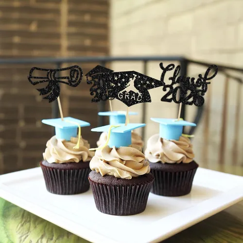 Miniatura 4 de 24 piezas 2026 decoraciones para cupcakes de graduación 2026 con purpurina clase de 2026 para graduación de graduación para felicitaciones 2026