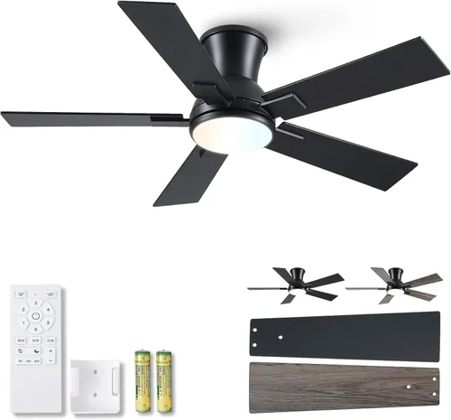 Miniatura 22 de Ventiladores de techo modernos con luces, ventilador de techo negro de 52 pulgadas para exteriores con luz y control remoto, motor CC reversible, 6