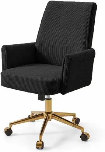 Miniatura 25 de Silla de oficina de terciopelo a rayas, silla ergonómica giratoria de 360° con respaldo alto, base dorada y ruedas, silla moderna de altura Rosa