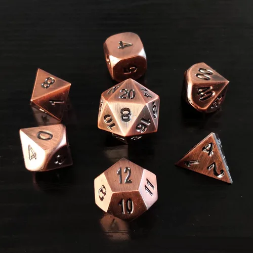 Miniatura 17 de Bescon Antiguo Latón Sólido Metal Poliédrico D&D dados Set de 7 cobre antiguo Metal RPG Juego de rol Juego de dados 7pcs Set