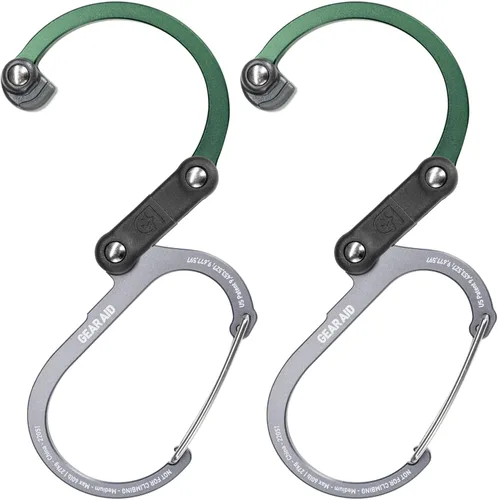 GEAR AID HEROCLIP Mosquetón giratorio de 360° y gancho (mediano) para camping, mochila, maletas y organización de garaje Verde bosque
