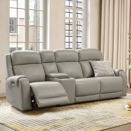 Miniatura 21 de CHITA Sofá reclinable eléctrico de piel auténtica, sofá reclinable con reposacabezas eléctrico, doble motor, puertos de carga USB, sofá reclinable