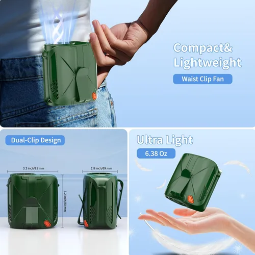 Miniatura 4 de GEHEN Ventilador de cintura portátil, batería recargable de 6000 mAh hasta 31 horas de tiempo de trabajo, ventilador de cinturón con clip