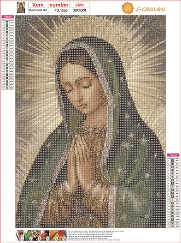 Miniatura 5 de F-CANLAN Kit de pintura de diamante redondo de taladro completo, juego de manualidades con puntos de diamante virgen maría 5D, creencia religiosa
