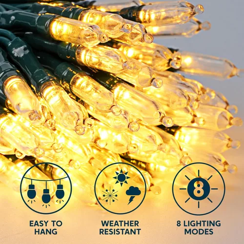 Miniatura 6 de Joiedomi Guirnalda de luces LED de Navidad, 2 x 50 unidades, 31.4 pies, funciona con pilas, con 8 modos, cable verde multifunción para decoración