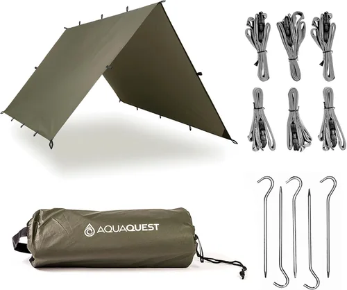 Miniatura 10 de AquaQuest Defender - Lona resistente impermeable (20,000 mm) con costuras selladas para camping, bushcraft y supervivencia Verde oliva (Olive Drab)