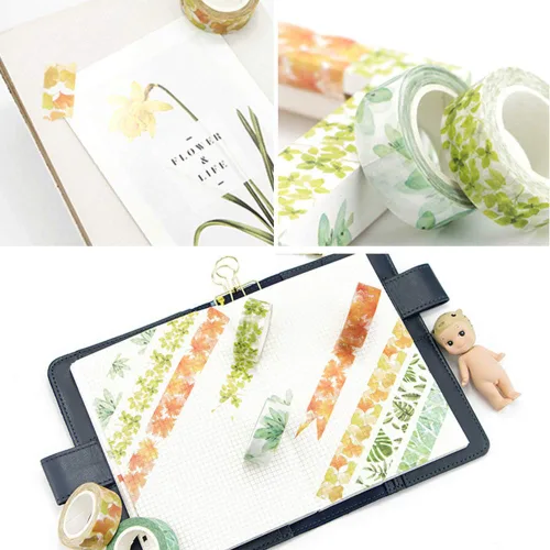 Miniatura 5 de YUBBAEX - Juego de cintas adhesivas Washi con plantas exuberantes, 6 rollos, cinta decorativa para enmascarar de 15 mm de ancho (sensación de hojas)