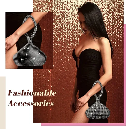 Miniatura 6 de Weewooday Monederos de mano para mujer, 2 piezas de diamantes de imitación, bolso de mano con diamantes de imitación, bolso de noche triangular