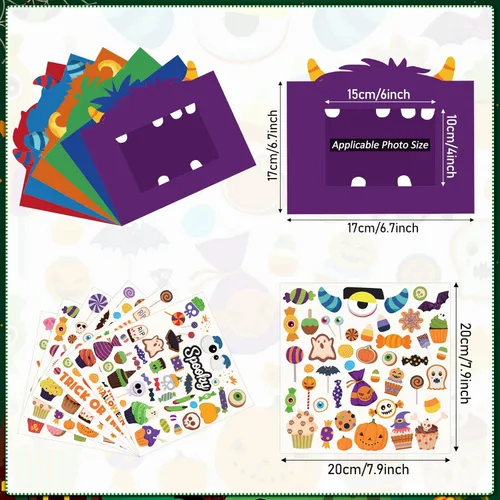 Miniatura 2 de Funrous 24 piezas de marcos de fotos kits de manualidades de papel de Halloween tema de dibujos animados marco de fotos DIY kits de manualidades