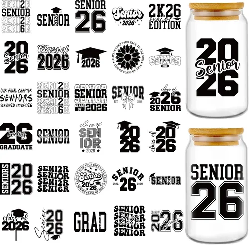 Miniatura 9 de Rngmsi Envoltura de copa UVDTF de graduación, 20 hojas de clase de 2026 UV DTF envolturas para vasos de 16 onzas, calcomanías motivacionales